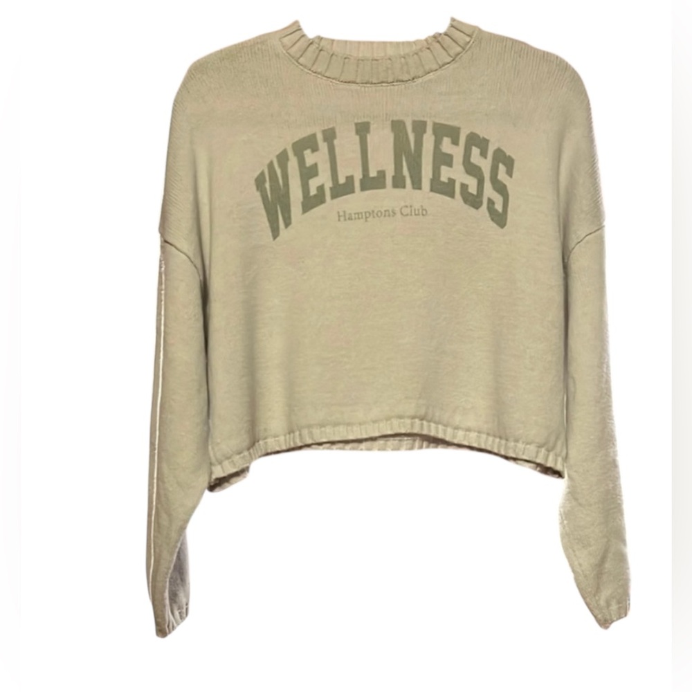 moon & madison Cream and Green Crew Neck Cropped Sweater Size Small EUC Preppy